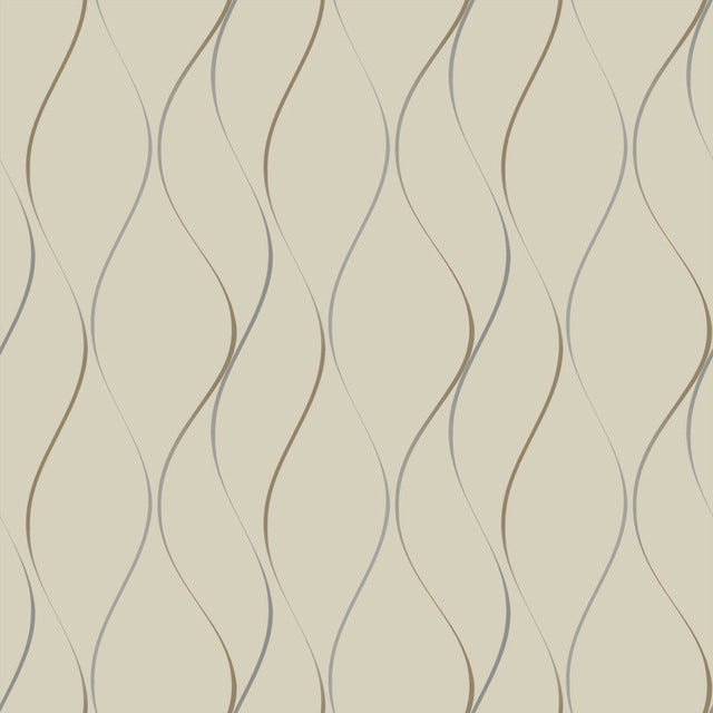 Beige/Silver/Gold Wavy Stripe Wallpaper