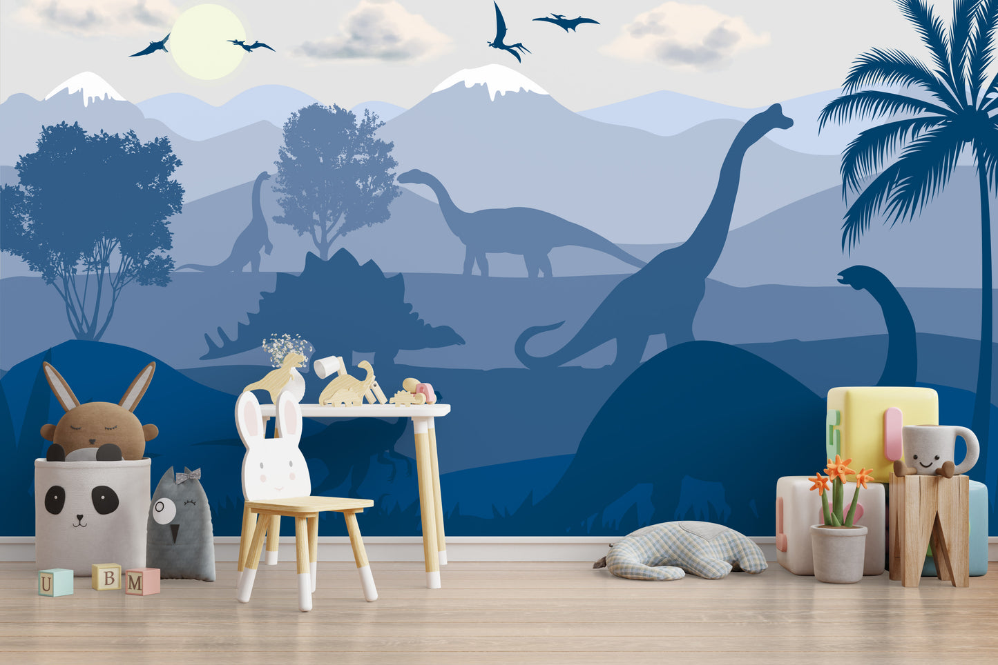 Dinosaur wallpaper mural Blue