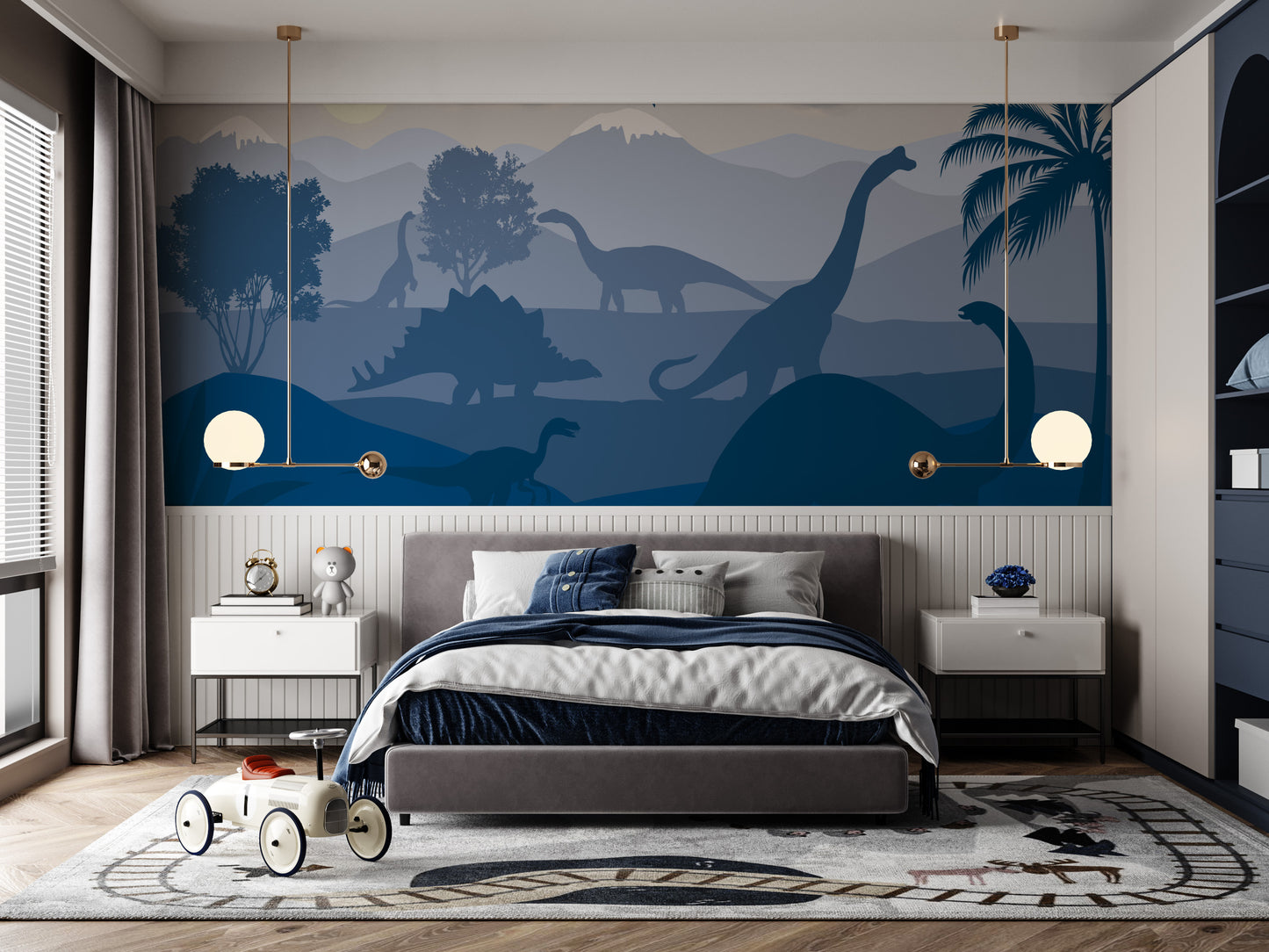 Dinosaur wallpaper mural Blue