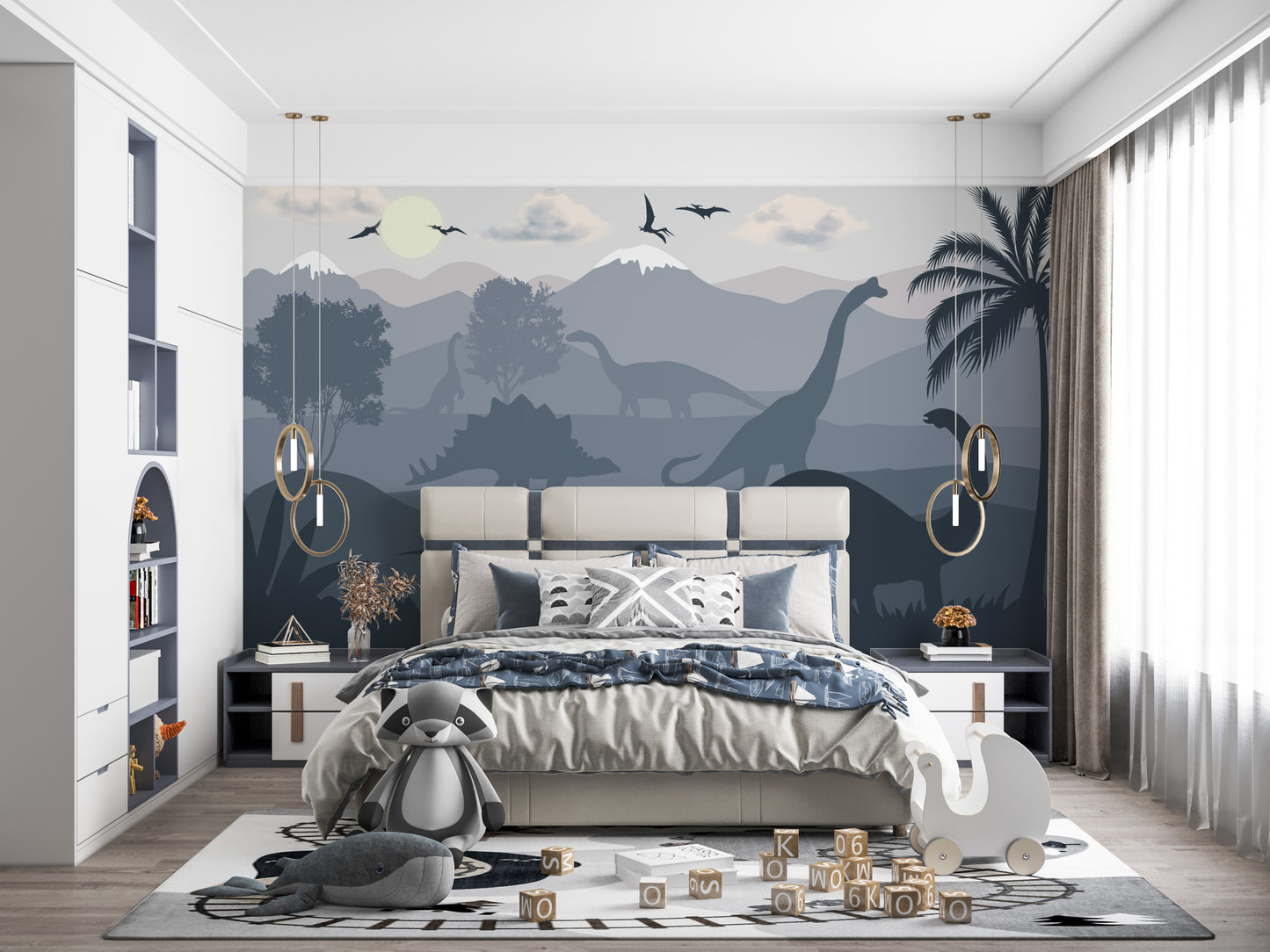 Dinosaur wallpaper mural Gray