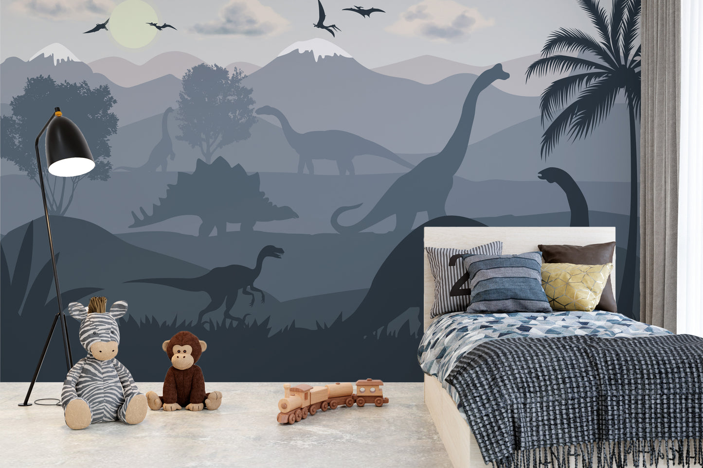 Dinosaur wallpaper mural Gray