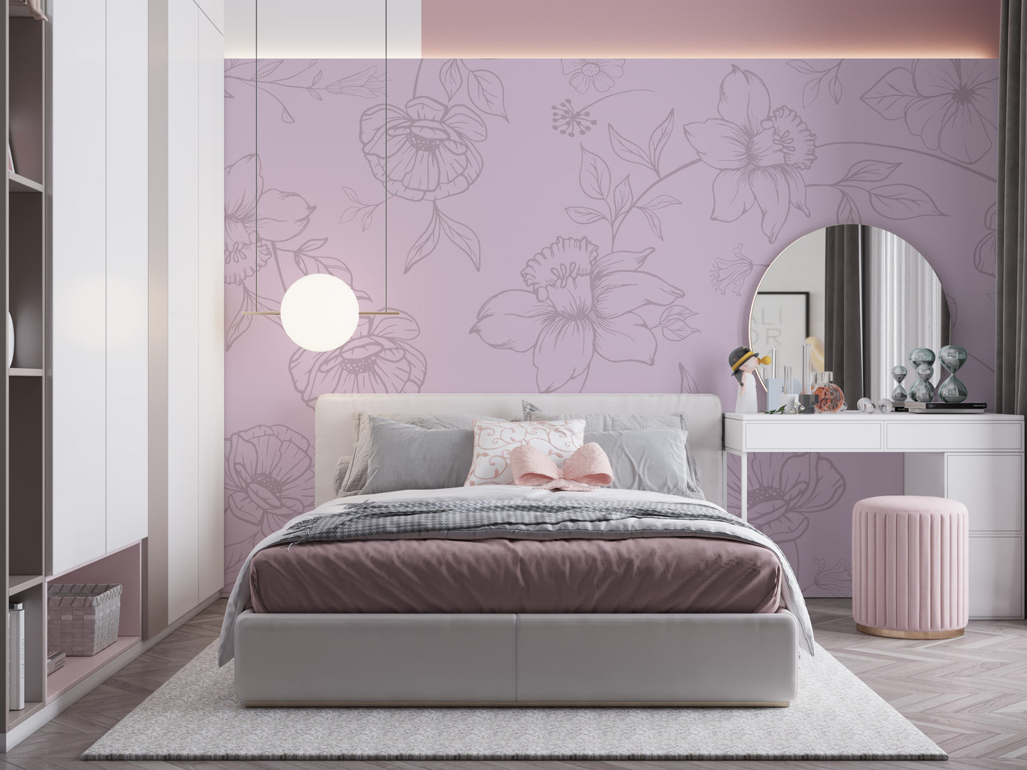 Pink Floral wallpaper Mural