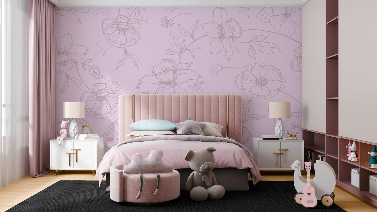 Pink Floral wallpaper Mural