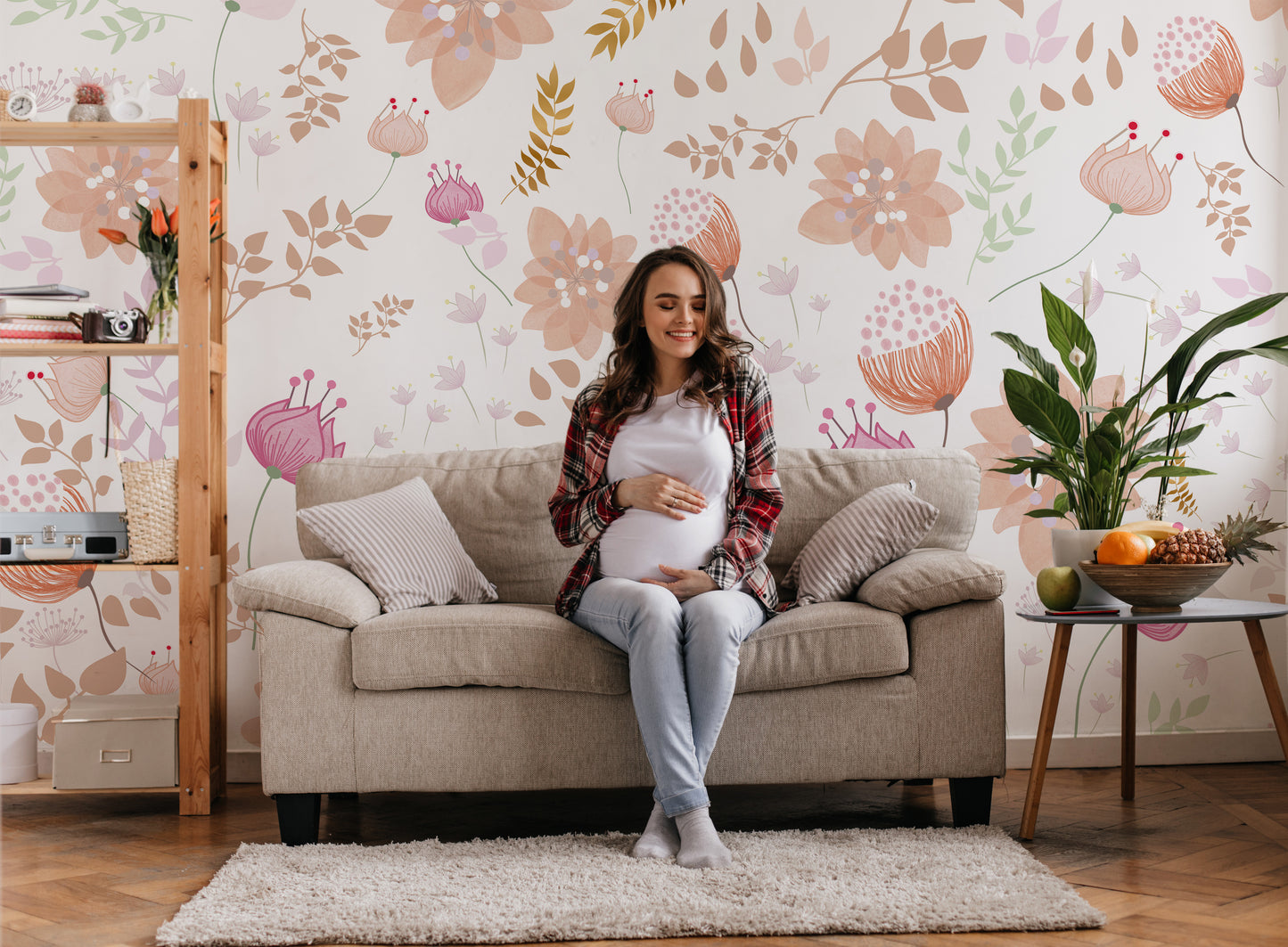 Pink and Gold Floral wallpaper Mural