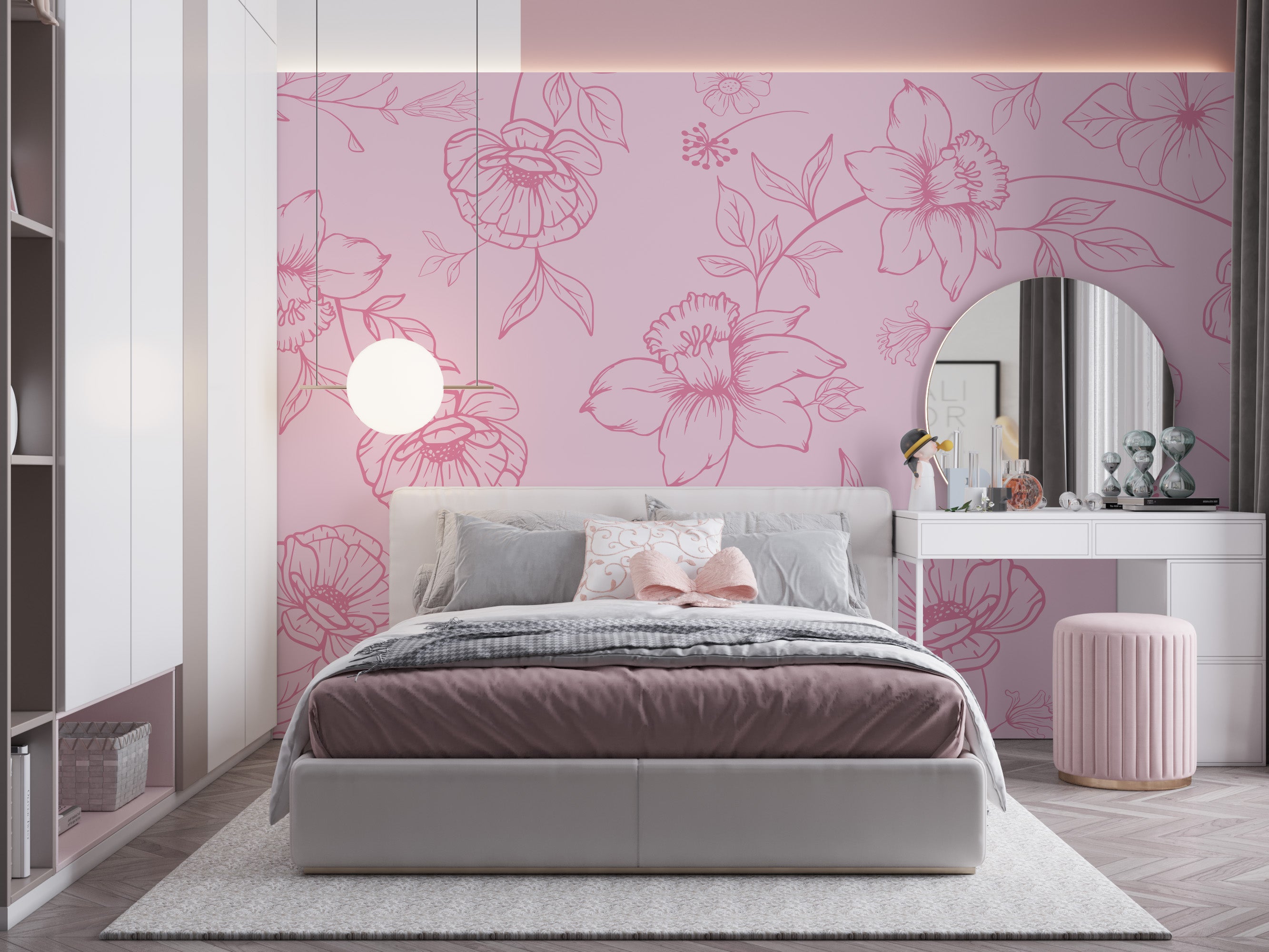 Light Pink Floral wallpaper Mural – It's my wall