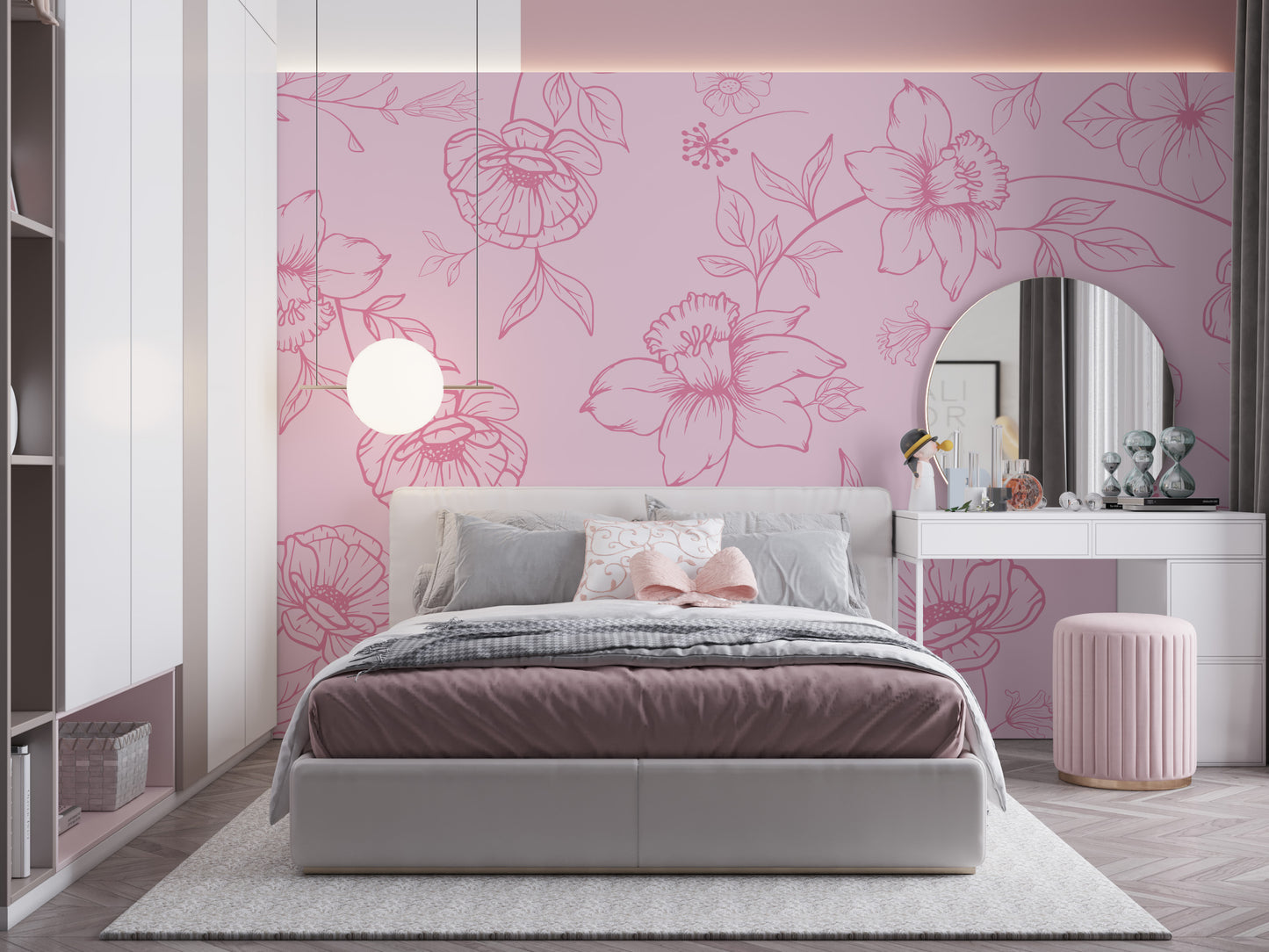 Light Pink Floral wallpaper Mural