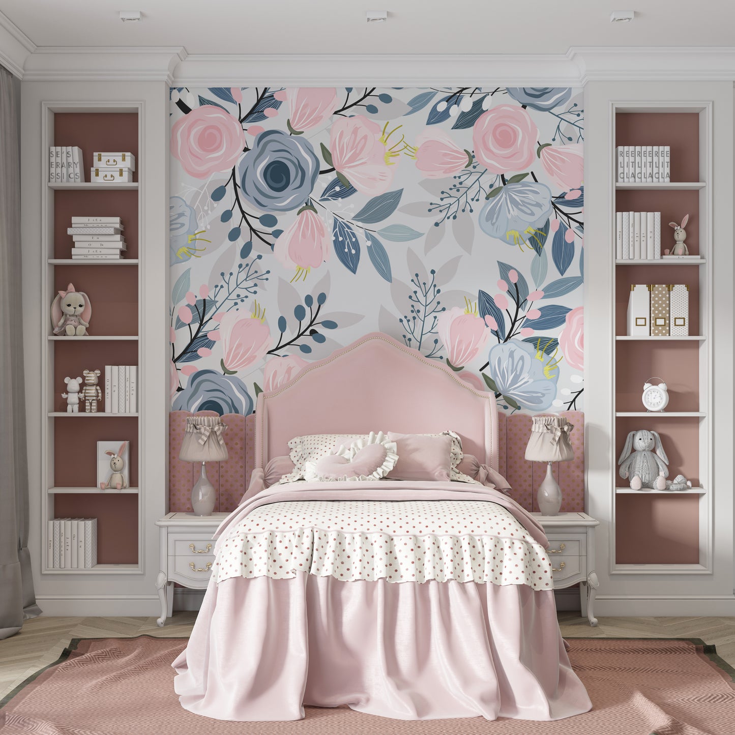 Blue and Pink Botanical Mural