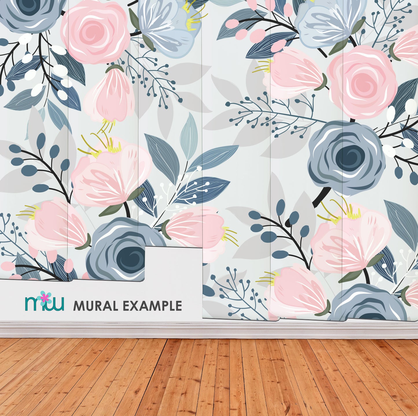 Blue and Pink Botanical Mural