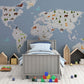 Kids Worldmap Animals mural