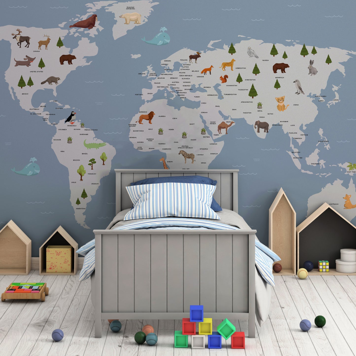 Kids Worldmap Animals mural