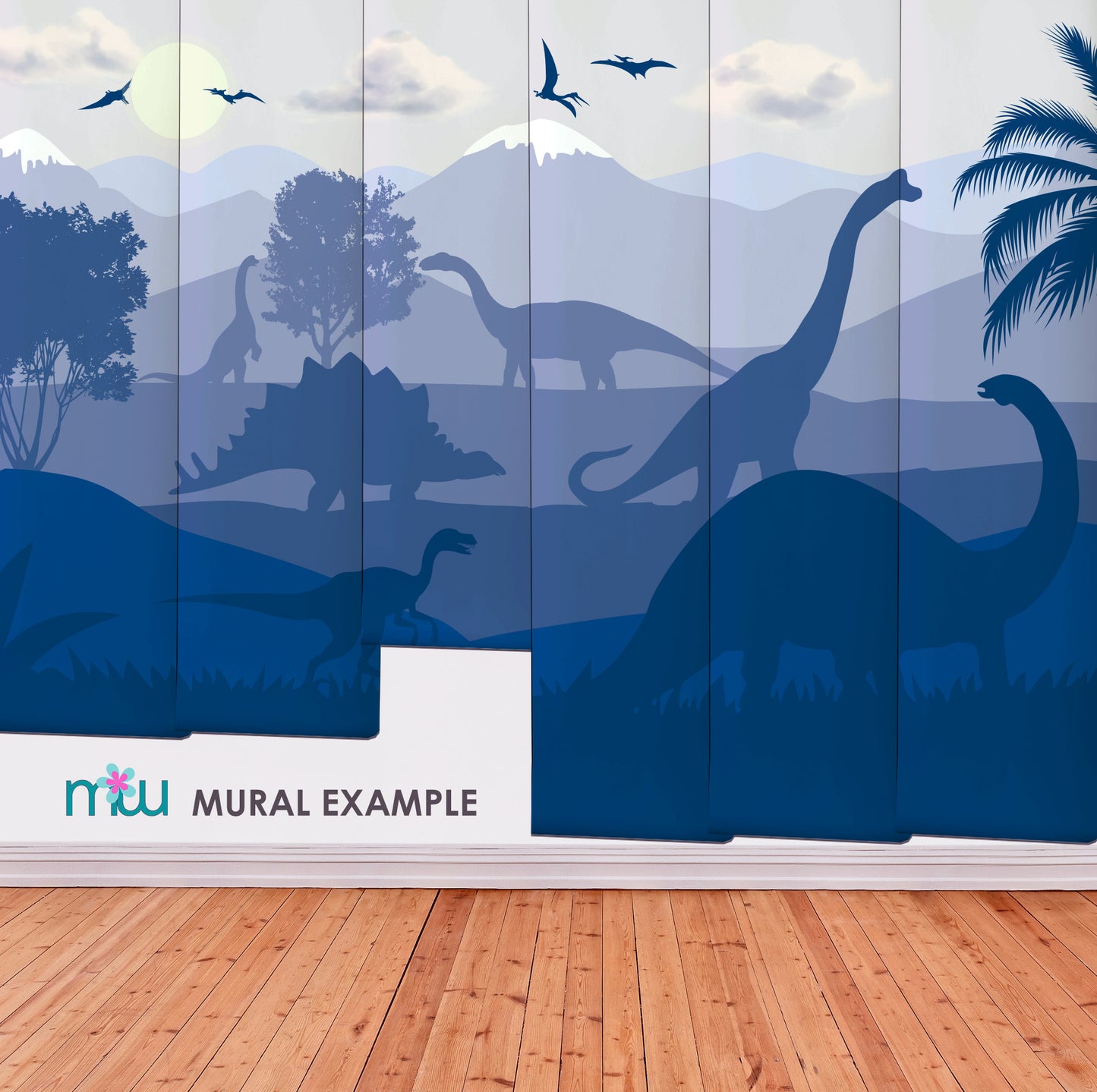 Dinosaur wallpaper mural Blue