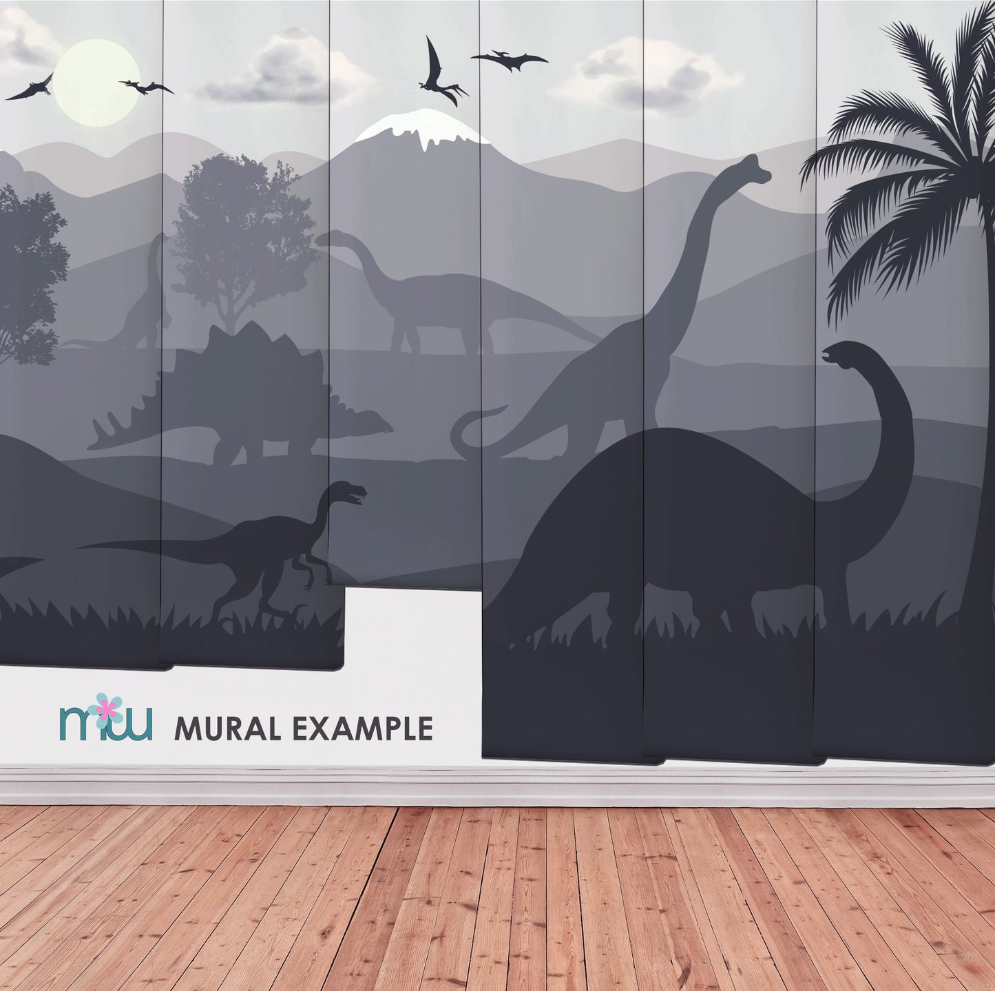 Dinosaur wallpaper mural Gray