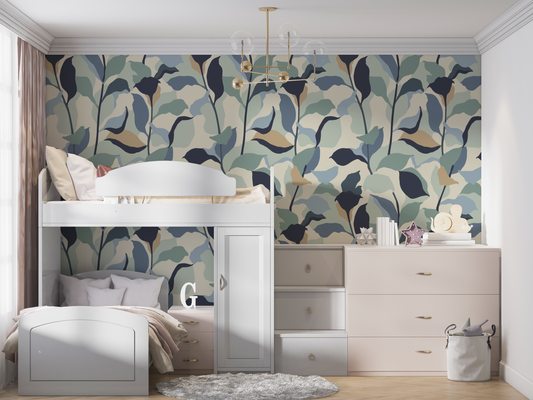 Teal and Blue Botanical wallpaper