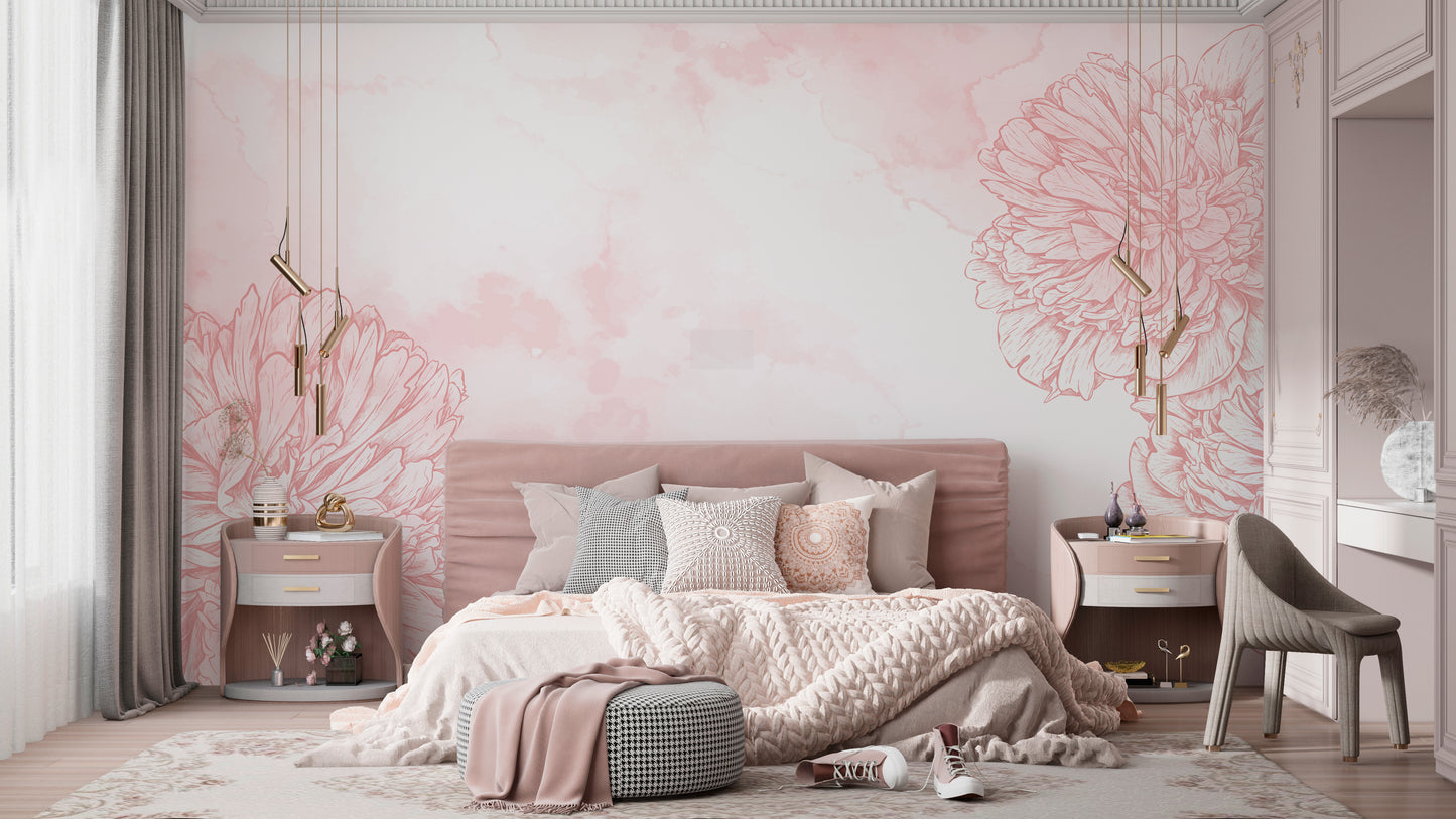 Pink Marigold Floral wallpaper Mural