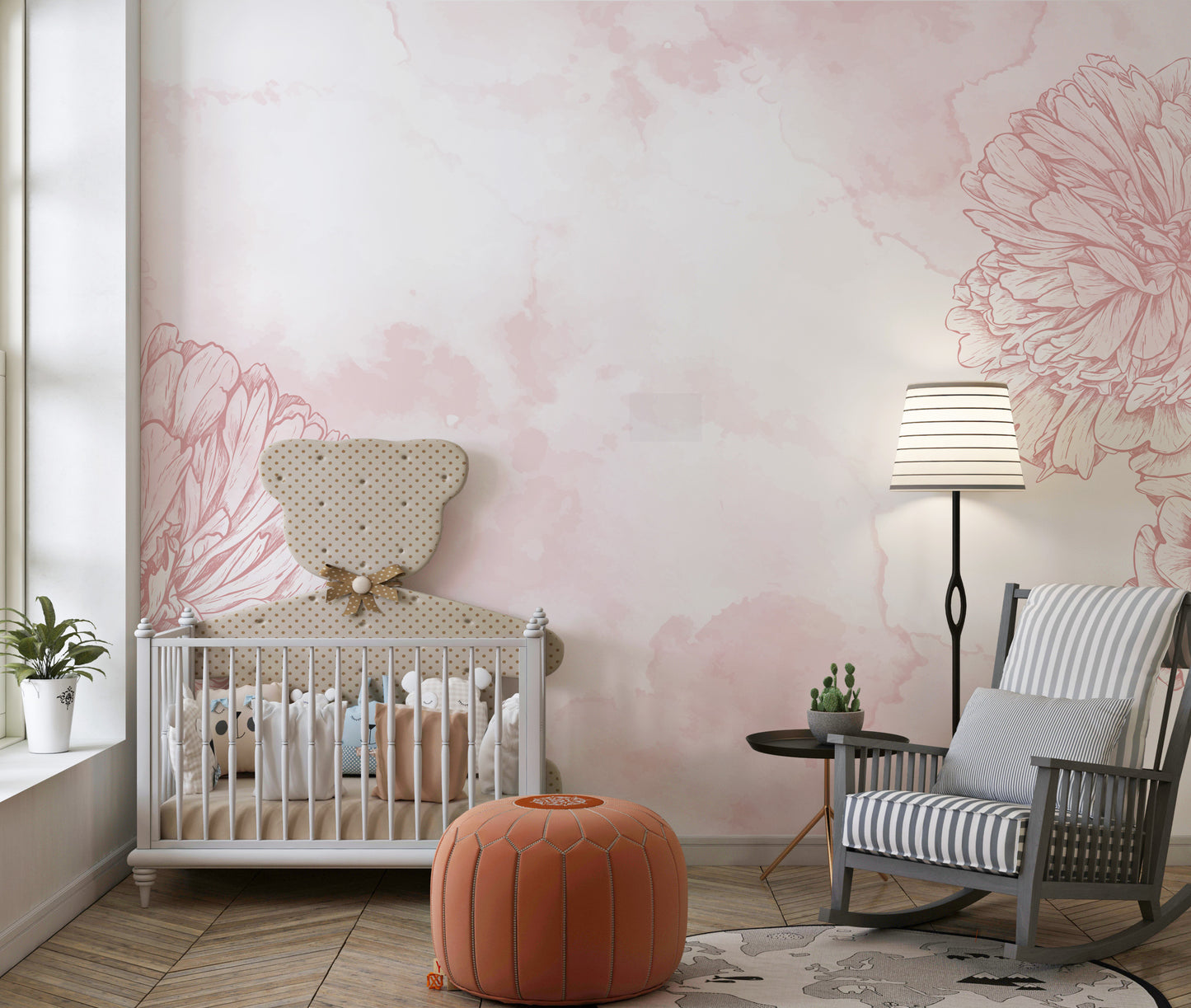 Pink Marigold Floral wallpaper Mural
