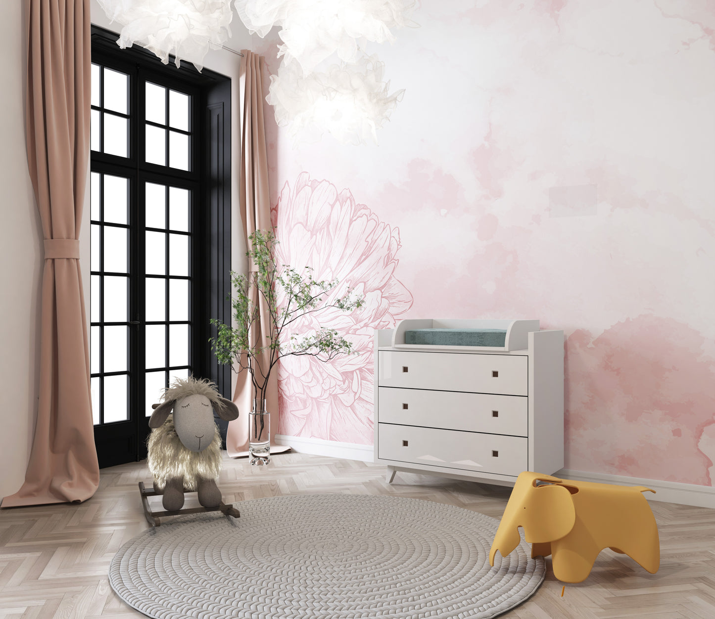 Pink Marigold Floral wallpaper Mural