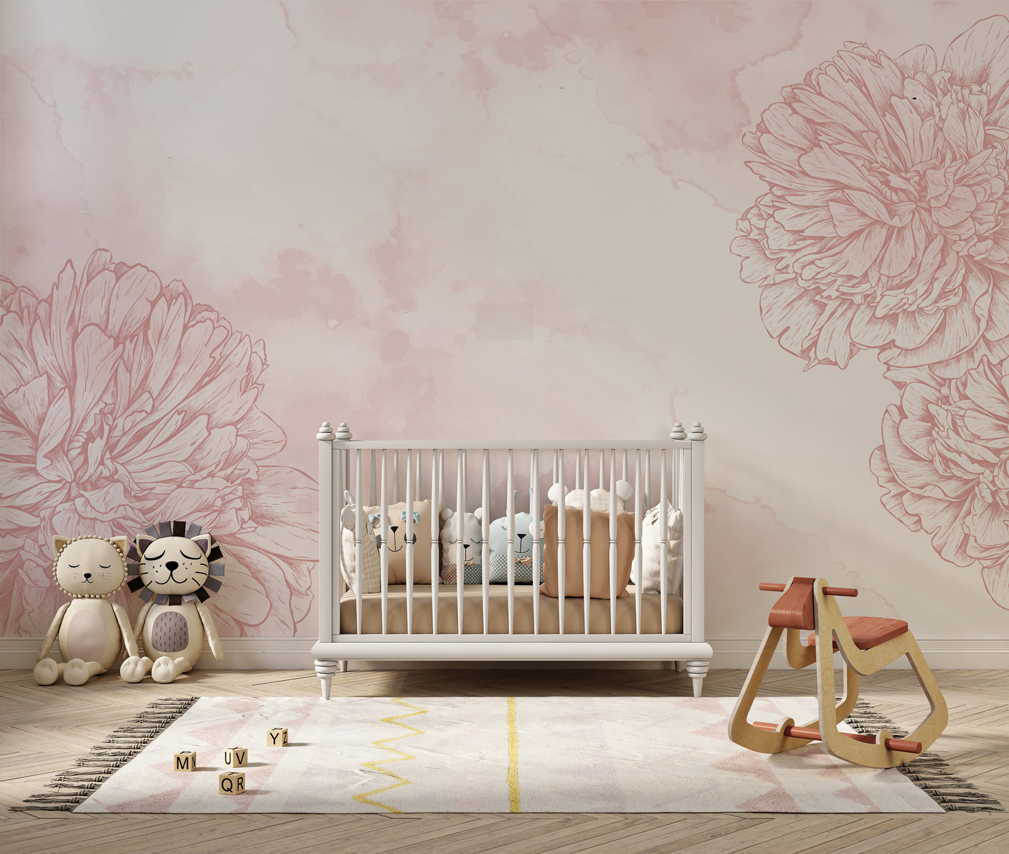 Pink Marigold Floral wallpaper Mural