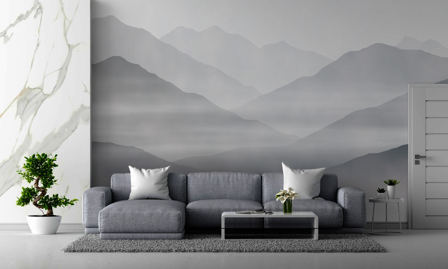 Watercolor Grey Mountain Mural
